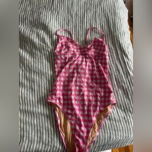 J. Crew Pink Gingham One-Piece Swimsuit